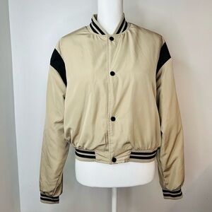 Men's Beige and Black Bomber Jacket